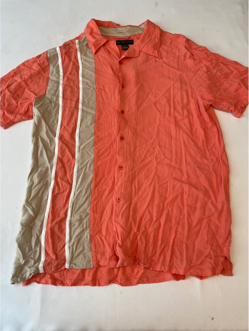 R&R Casual XL Rayon Button-Up Shirt with Color Block Stripes